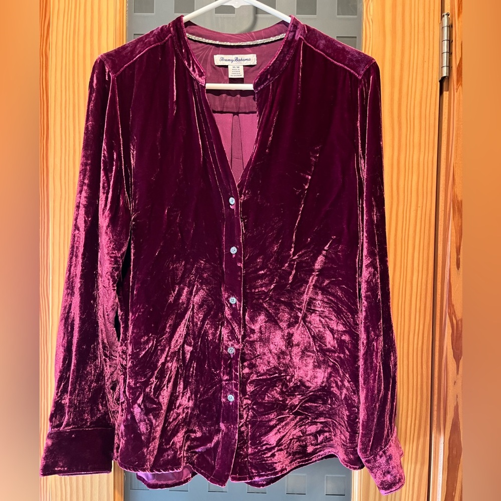 Tommy Bahama Viscose/Silk Blend Purple Crush Velvet Button Down Shirt